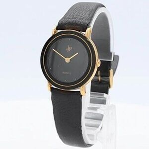 John Player Special 7716-1 Black and Gold Ladies Quartz Wristwatch Gold Tone